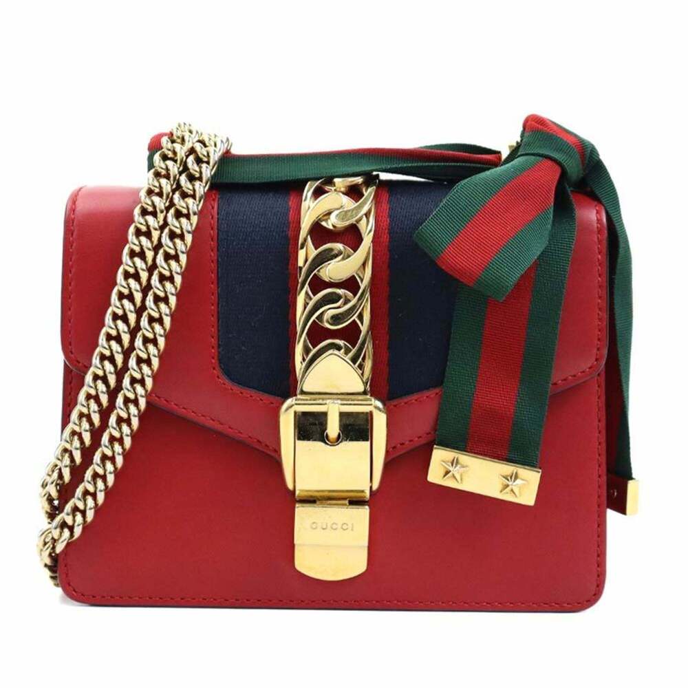 GUCCI Authentic Red Leather Sylvie Shoulder Bag